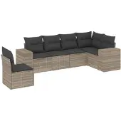 vidaXL 6-delige tuinmeubelset met kussens, lichtgrijs, polyrotan