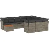 vidaXL 11-delige Loungeset met kussens poly rattan grijs