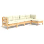 vidaXL 5-delige Loungeset met crèmekleurige kussens grenenhout