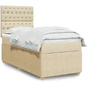 vidaXL Boxspring met matras stof crèmekleurig 100x200 cm