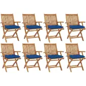 vidaXL Klapstoelen met kussens, 8-delig, massief teak hout