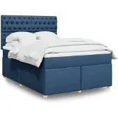 vidaXL Boxspring met matras stof blauw 160x200 cm