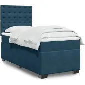 vidaXL Boxspring met matras fluweel blauw 100x200 cm