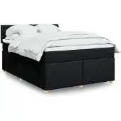 vidaXL Boxspring met matras stof zwart 140x190 cm