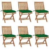 vidaXL Klapstoelen met kussens, 6-delig, massief teak hout