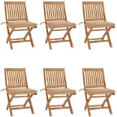 vidaXL Klapstoelen met kussens, 6-delig, massief teak hout