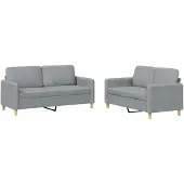 vidaXL 2-delige Loungeset met kussens stof lichtgrijs
