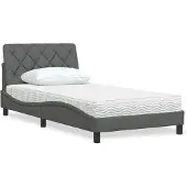 vidaXL Bed met matras stof donkergrijs 100x200 cm