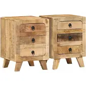 vidaXL Nachtkastje 2 st 37x32x50 cm massief hout ruw mangohout