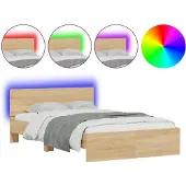 vidaXL Bedframe met hoofdeinde, LED-verlichting, Sonoma-eikenhout, 120x190 cm