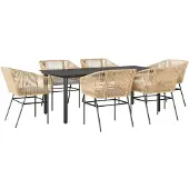 vidaXL 7-delige Tuinset met kussens poly rattan glas bruin
