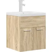 vidaXL Wastafelmeubel met inbouwwastafel en kraan Sonoma eikenhout