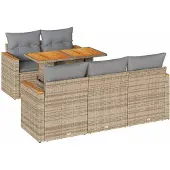 vidaXL 6-delige tuinmeubelset met kussens, beige, polyrotan, acaciahout