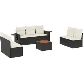 vidaXL 8-delige Loungeset met kussens poly rattan zwart