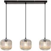 Olucia - CHARLOIS - Hanglamp - Amber / Zwart - 3L - Vorm: Rechthoek