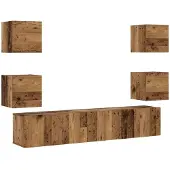 vidaXL Tv-wandkasten 6 st bewerkt hout oud houtkleurig