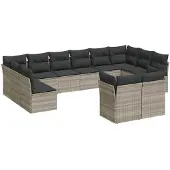 vidaXL 12-delige Loungeset met kussens poly rattan lichtgrijs