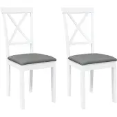 vidaXL Eetkamerstoelen met kussens 2 st massief hout rubber wit