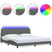 vidaXL Bedframe met LED-verlichting, zonder matras, donkergrijs, 200x200 cm, stof