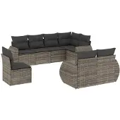 vidaXL 8-delige Loungeset met kussens poly rattan grijs