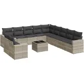 vidaXL 12-delige Loungeset met kussens poly rattan lichtgrijs