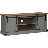 vidaXL TV-kast HALDEN, 2 schuifdeuren, grijs, 150x40x60 cm, massief hout