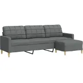 vidaXL Driezitsbank met voetenbank 210 cm stof donkergrijs