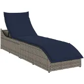 vidaXL Ligstoel inklapbaar met kussen opbergruimte poly rattan grijs