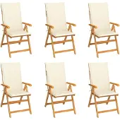 vidaXL Inklapbare stoelen 6 st met crèmekleurige kussens