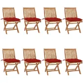 vidaXL Klapstoelen met kussens, 8-delig, massief teak hout