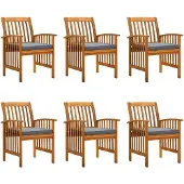 vidaXL Tuin-eetkamerstoelen, 6 stuks met kussens, massief acaciahout