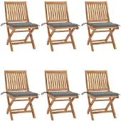 vidaXL Klapstoelen met kussens, 6-delig, massief teak hout