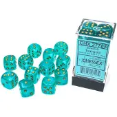 Chessex Borealis D6 16mm Teal/goud Lichtgevende Dobbelsteen Set (12 stuks)