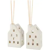 J-Line vaas Huis - keramiek - wit - 2 stuks - LED