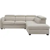 Vente-unique Slaapbank met hoek rechts en poef in beige stof - BALOTIA