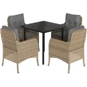 vidaXL 5-delige Tuinset met kussens poly rattan beige