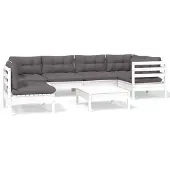 vidaXL 7-delige loungeset voor de tuin met kussens, wit, van grenenhout