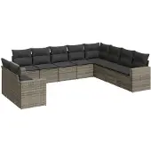 vidaXL 10-delige Loungeset met kussens poly rattan grijs