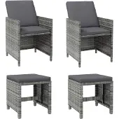 vidaXL 4-delige set tuinstoelen en voetenbankjes, polyrotan, grijs