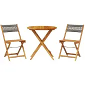 vidaXL 3-delige Bistroset polypropeen en massief hout grijs