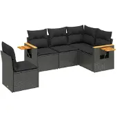 vidaXL 5-delige tuinmeubelset met kussens, zwart, polyrotan