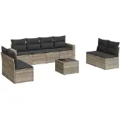 vidaXL 9-delige Loungeset met kussens poly rattan lichtgrijs