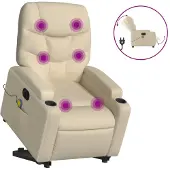 vidaXL Sta-op-massagestoel elektrisch verstelbaar stof crèmekleurig