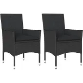 vidaXL Tuinstoelen 2 st met kussens poly rattan zwart
