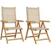 vidaXL Klapstoelen, 2 stuks, beige, massief acaciahout en polyrotan