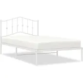 vidaXL Bedframe met hoofdeinde, metaal, wit, 107x203 cm