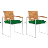 vidaXL Tuinstoelen met kussens, 2 stuks. Gemaakt van massief acaciahout en staal