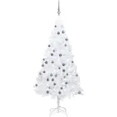 vidaXL Kunstkerstboom met verlichting en kerstballen 180 cm PVC wit