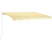 vidaXL Luifel handmatig uittrekbaar met LED 450x350 cm geel en wit
