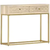 vidaXL Wandtafel 90x30x75 cm massief mangohout goudkleurig